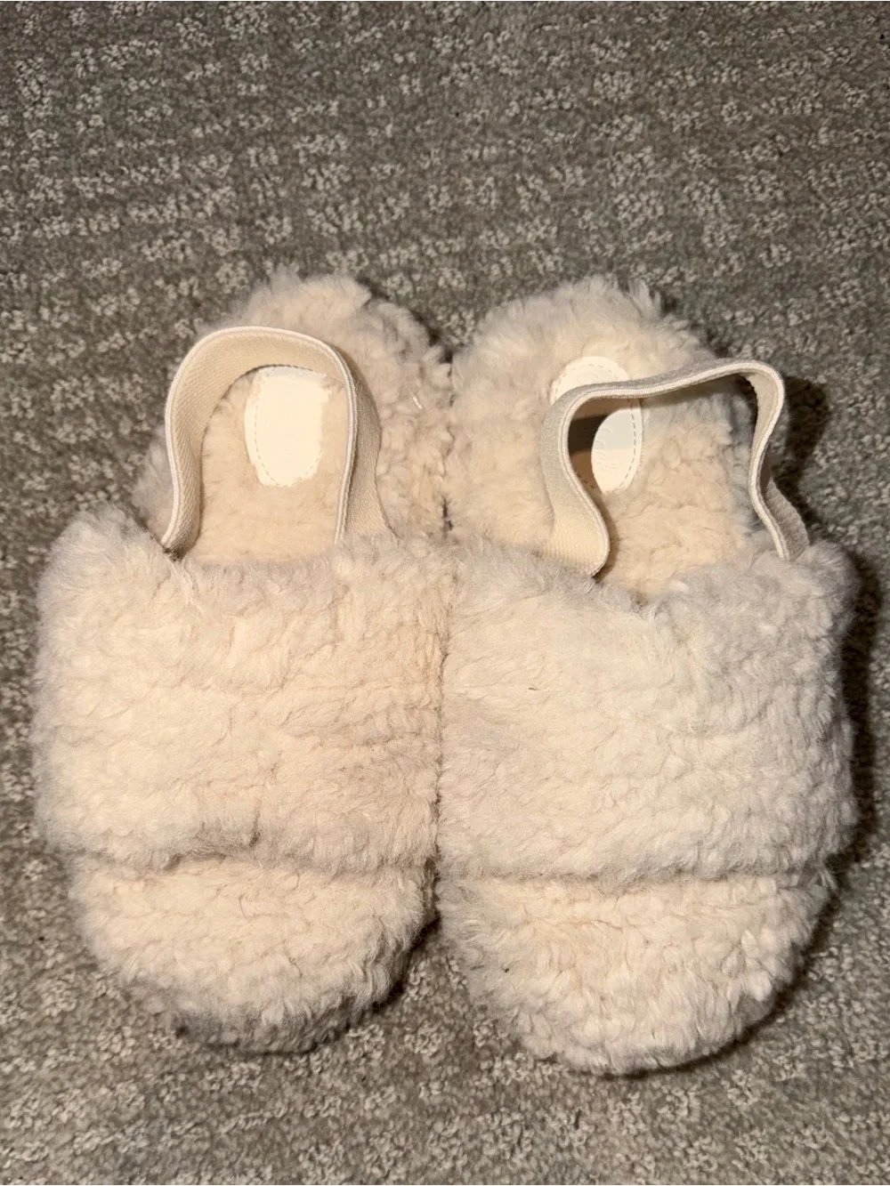 Girls Fluffy Cream Slide Slingback Slippers Size 11/12